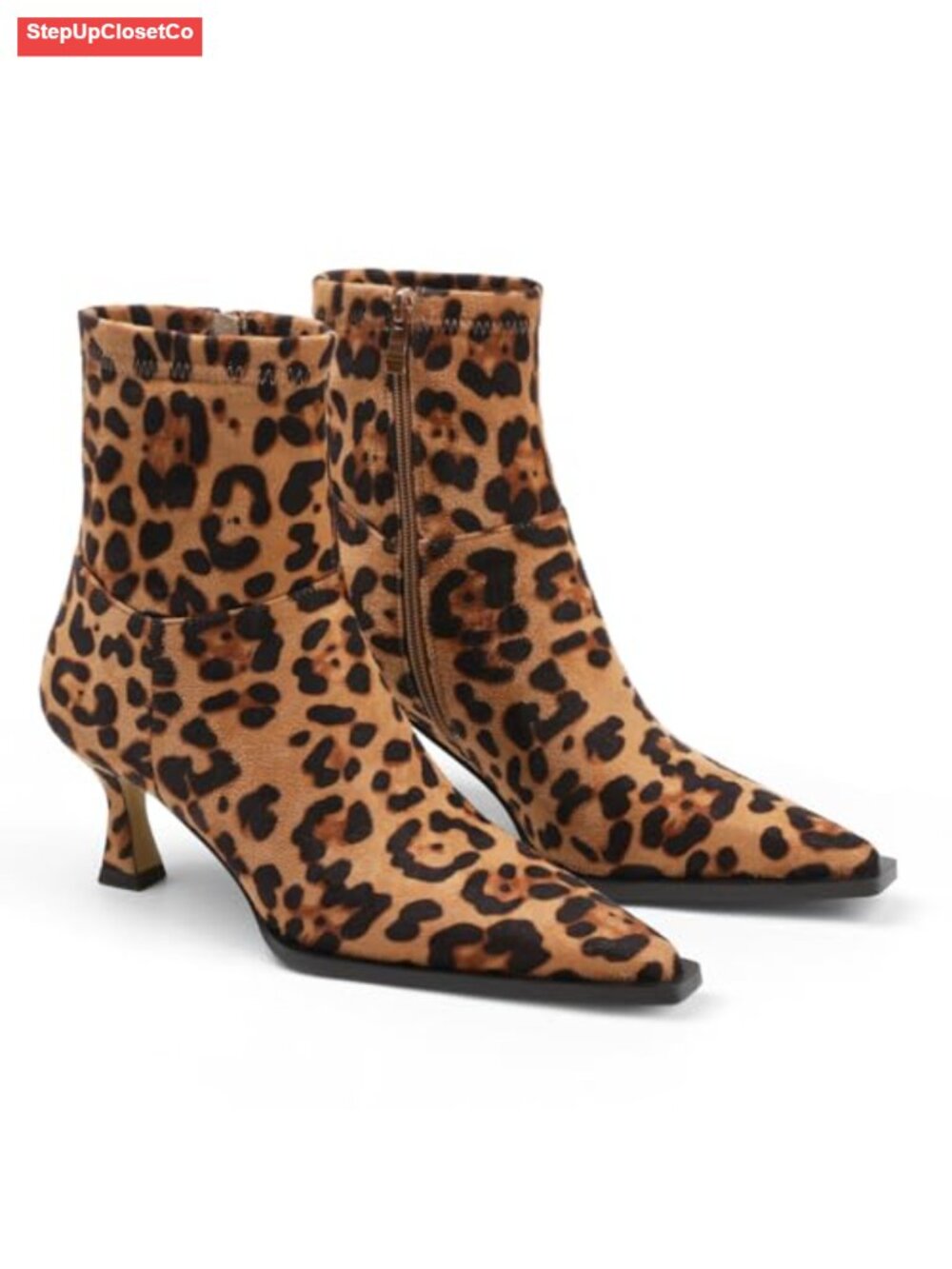 Womens Ankle Boots Kitten Heel Pointed Toe Side Zip Synthetic Leather Booties